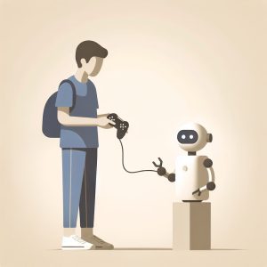 Student interacting with a robot