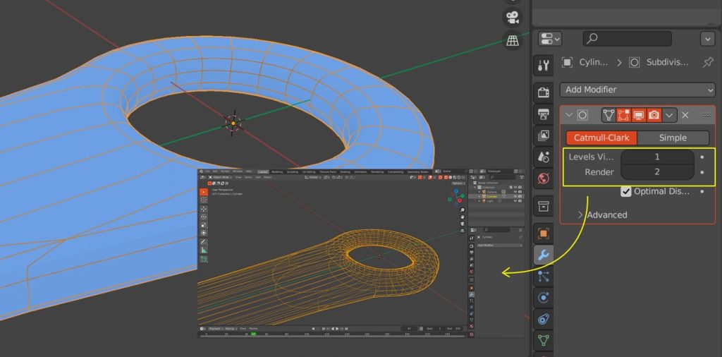 Screenshot in Blender of the final version of the needle-shaped object.